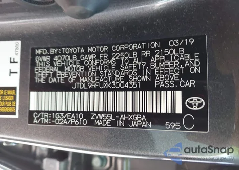 2019 Toyota Prius Xle z USA, uszkodzony, nr VIN JTDL9RFUXK3004351